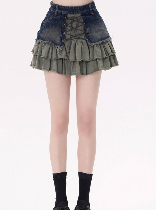 High waist retro stitch design skirt