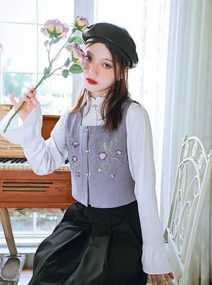 China Retro Girl Lace Stand Collar Shirt