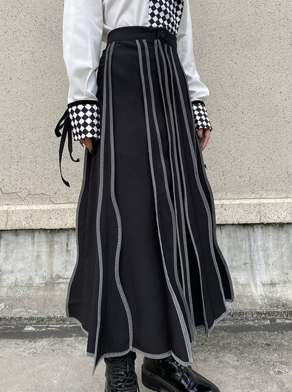 Striped high waist A-line skirt