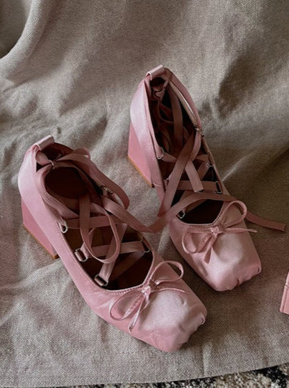 French pink cross strap shoes