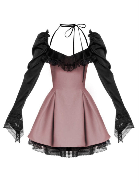 Choker Ribbon Black Lace Girly Layered Dress 