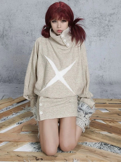 High Neck Stitch Knitwear Punk Street Tops