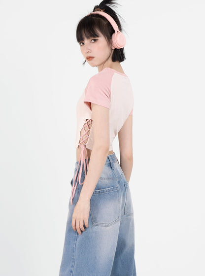 Side Lace Up Suite T -shirt + Street Star Wide Denim