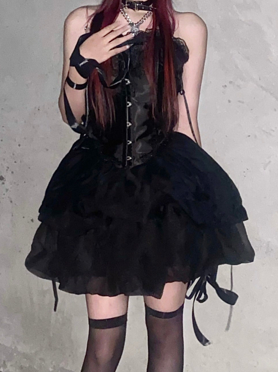 Cool Spicy Black Lace Up Viste + Tulle Skirt