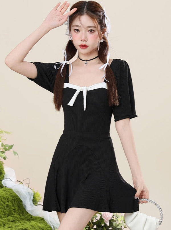 French Monochrome Swimming Two Piece One Piece Swimsuit