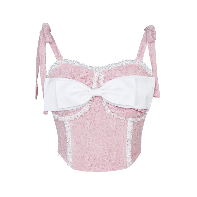 Camisole en dentelle avec ruban rose ballet