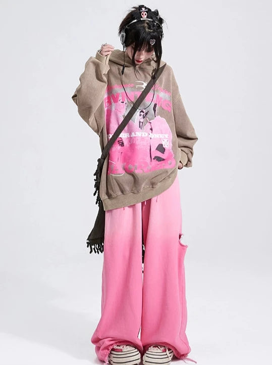 American Retro Gradient Pink Hold Lost Wide Straight Pants