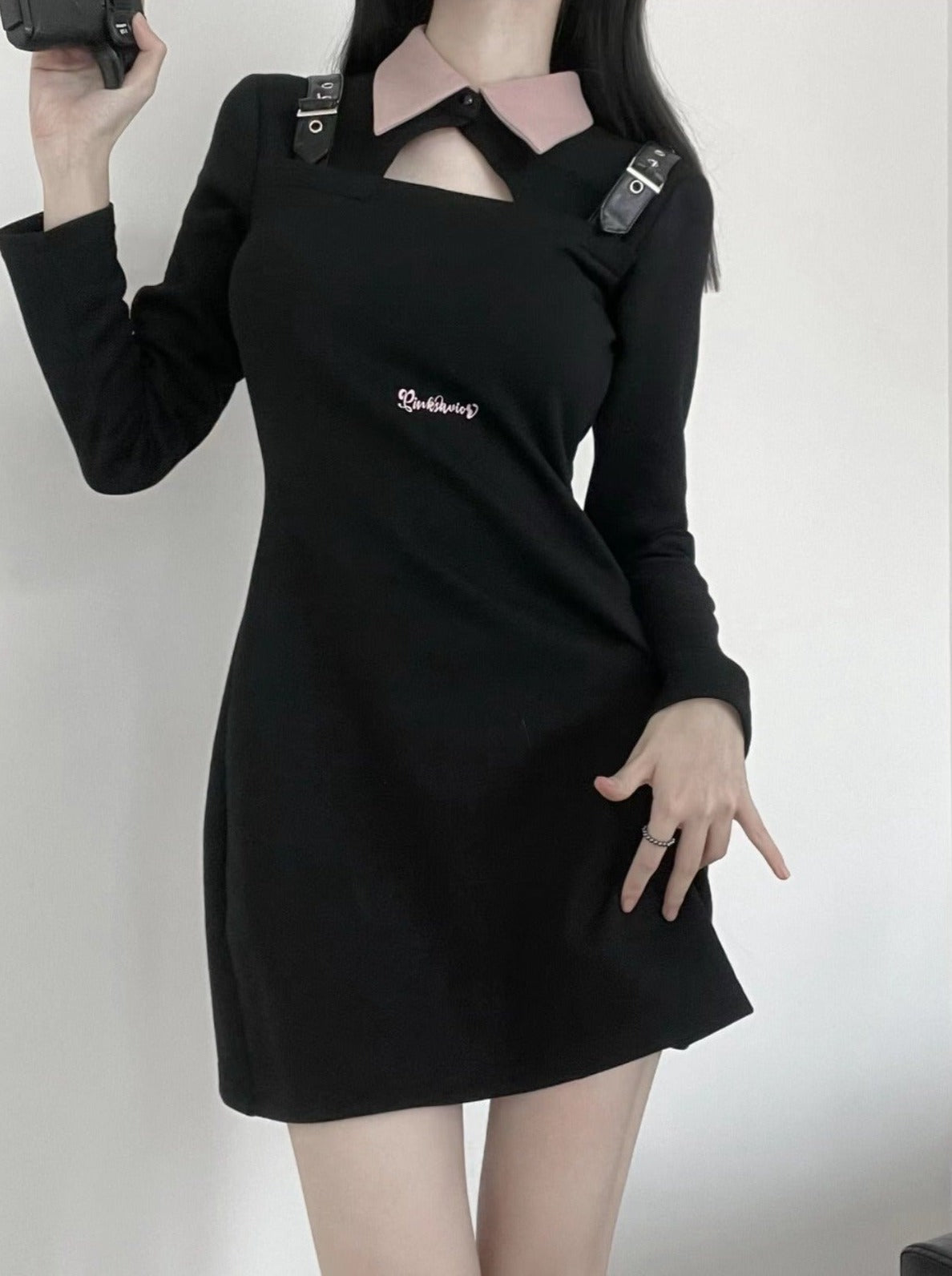 Heart design leather shoulder strap dress