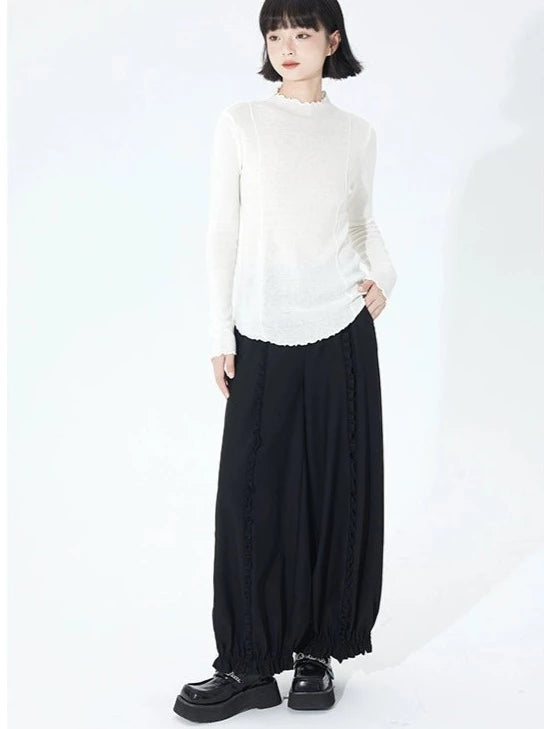 Balloon Ruffle Stitch Wide Leg Pants