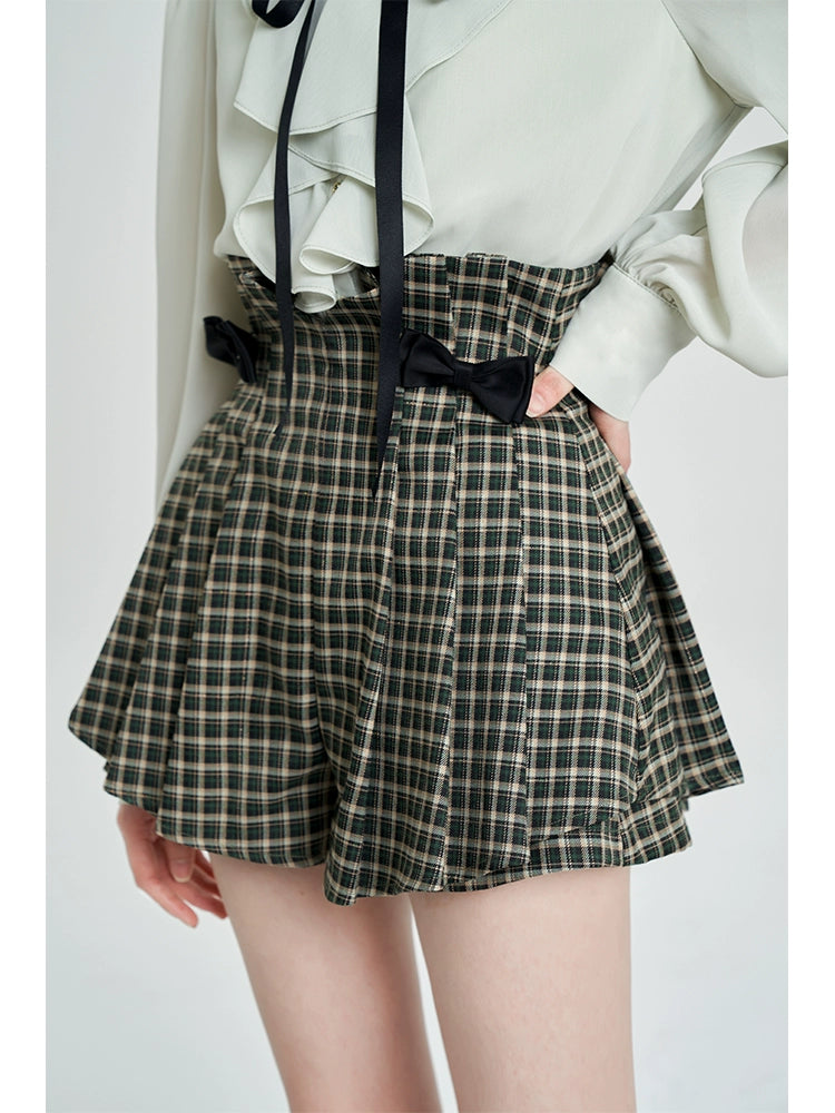 French Green Check Bow Shorts