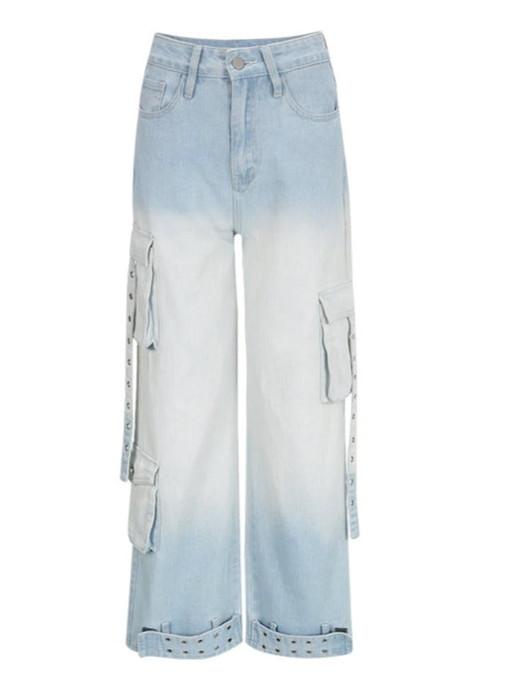 Blue Gradation Straight Jeans Pants