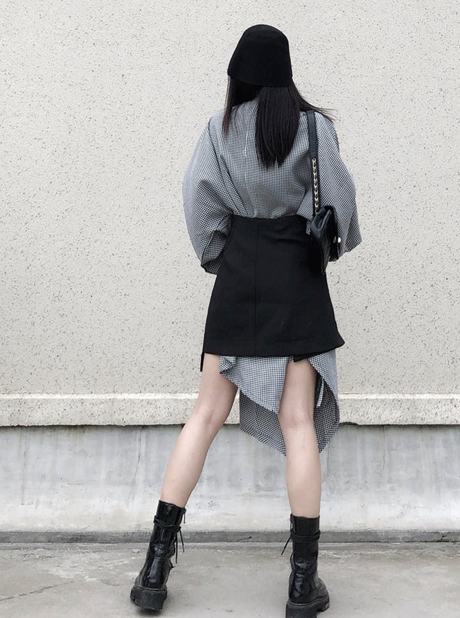 Plaid asymmetric mode waist skirt design dress