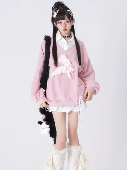 Fluffy Bunny Ribbon Sweatshirt