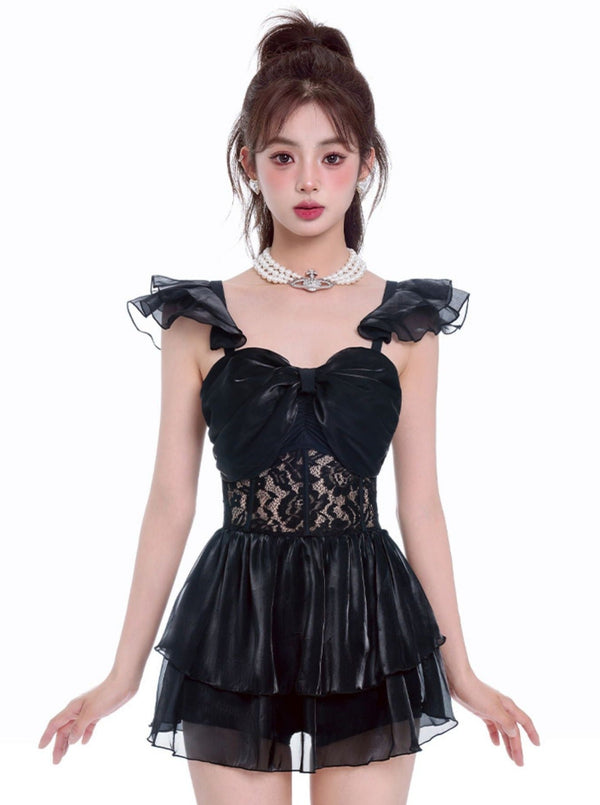Swing shoulder lace dress swimsuit