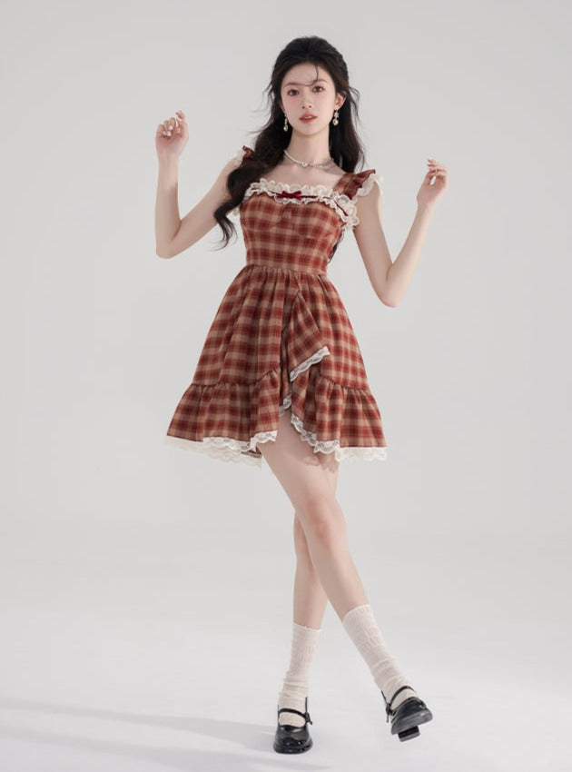 Check racing suspender dress