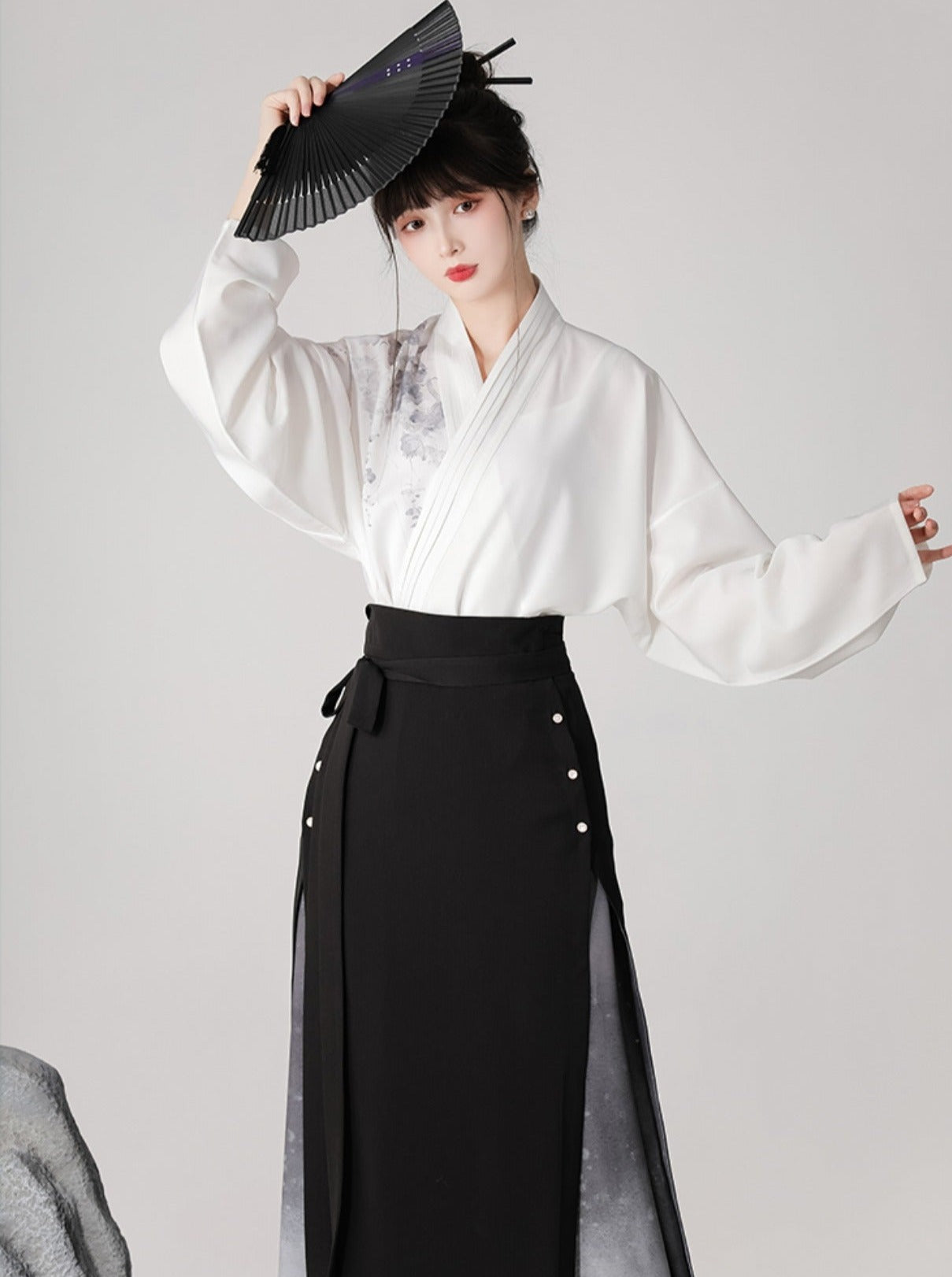 Dark China Mode Pleated Skirt Setup