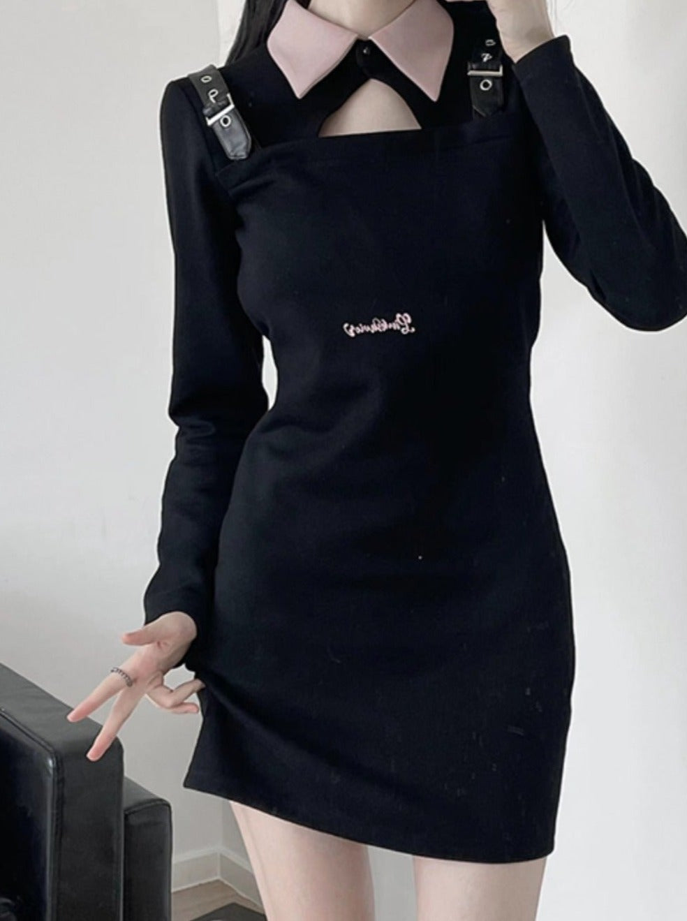 Heart design leather shoulder strap dress