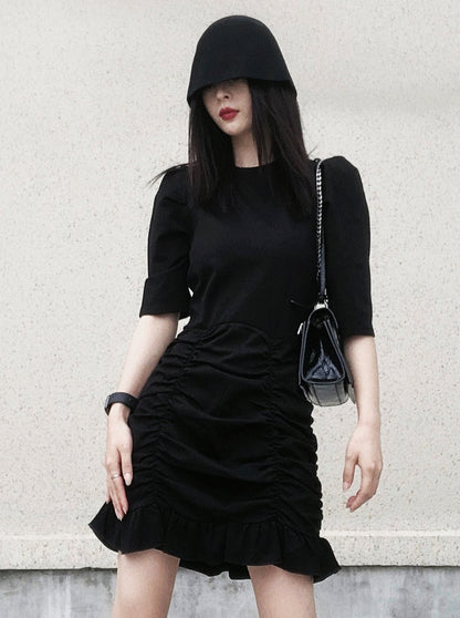 Shirring Mode Design Knit T-shirt Dress
