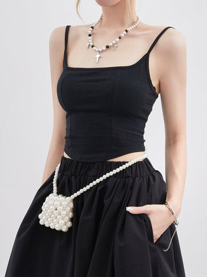 Camisole Volume Bub Skirt Black Faux 两件套