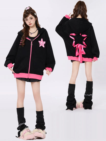 Star Ribbon Design Loose Hoodie