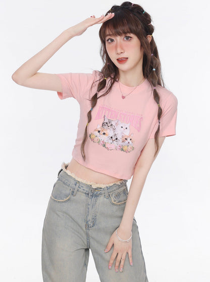 Flower cat T -shirt