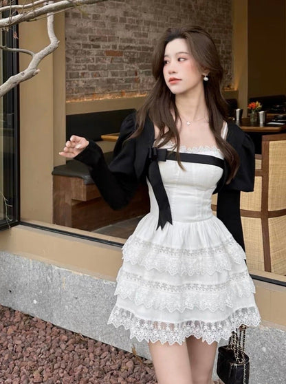 Ribbon Cardigan + Lace Advanced Dress