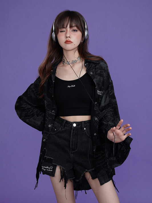 Lazy Sweet Cool Black Printed Outerwear 