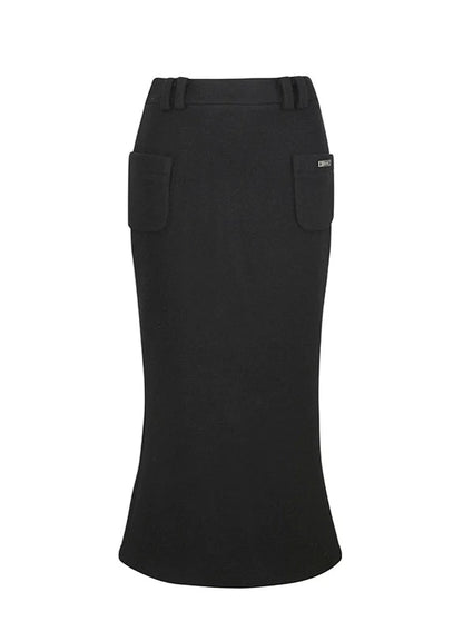 Wool Fishtail Hip Cover Slim High Waist Long Skirt