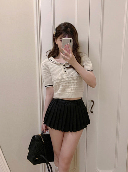 Sweet Sailor Slim Knit Pleated Skirt Setup