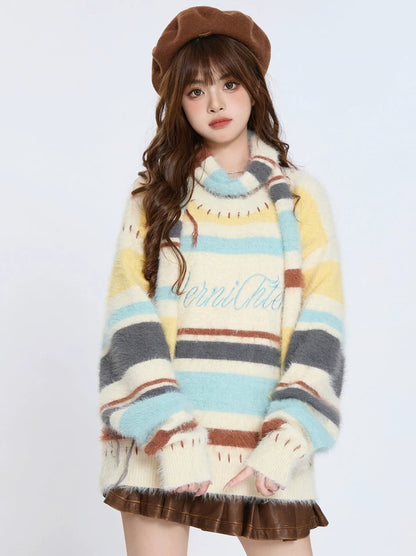 American Retro Star Stripe Loose Scarf & Sweater Knit