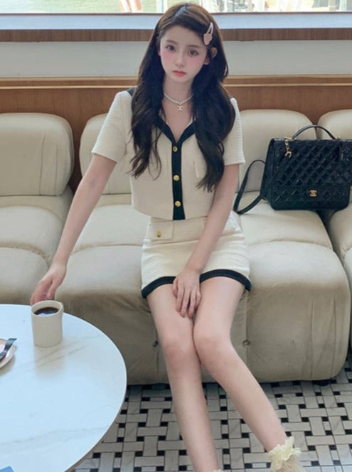 Gold Buckle Cardigan + Tight Skirt