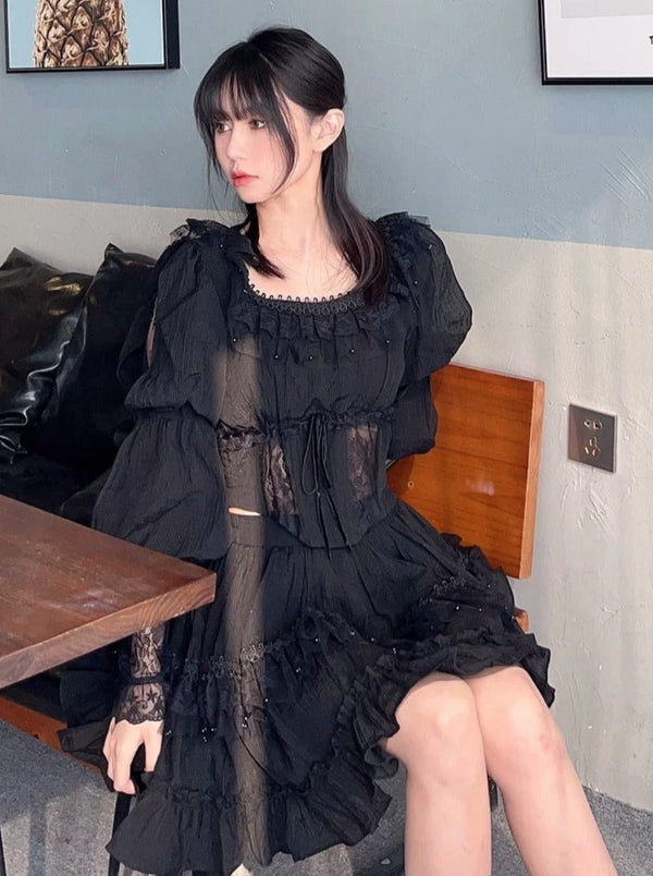 Retro Pure Puff Sleeve Dress [Reserved Item