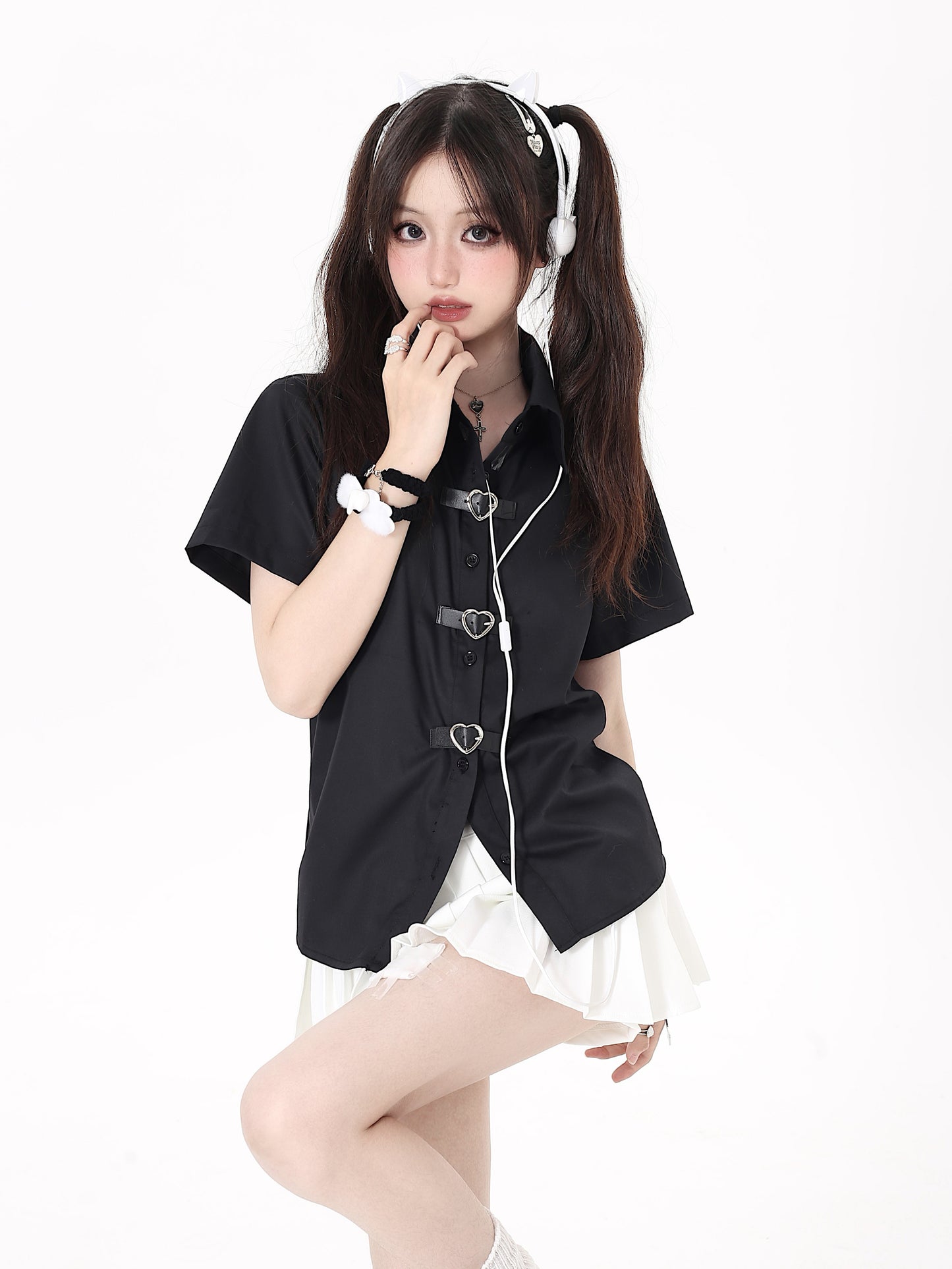 heart ring back lace up shirt