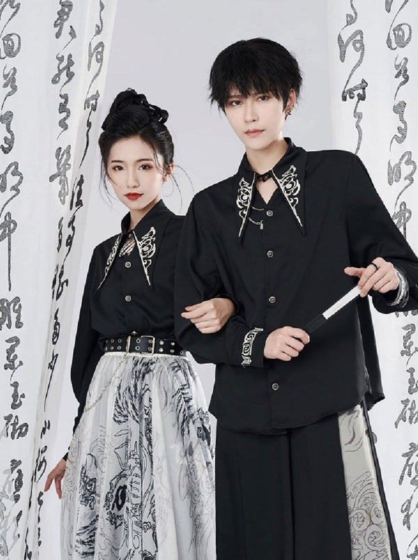 レトロオールポインテッドカラーユニセックスシャツ