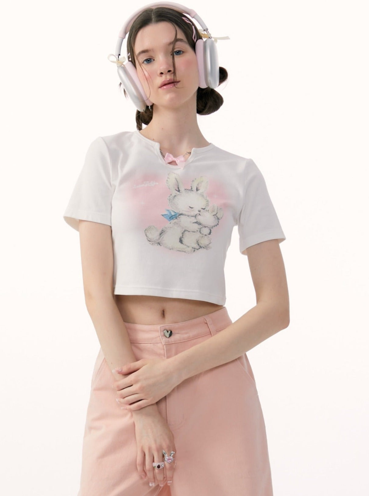 Ribbon Heart Rabbit Hug T -shirt