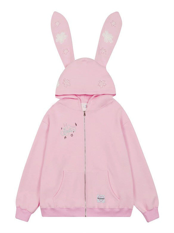 Cute Bunny Ear Hoodie Cardigan Jacket