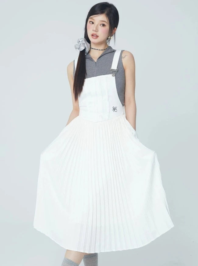 Pleated Logo Suspender Skirt