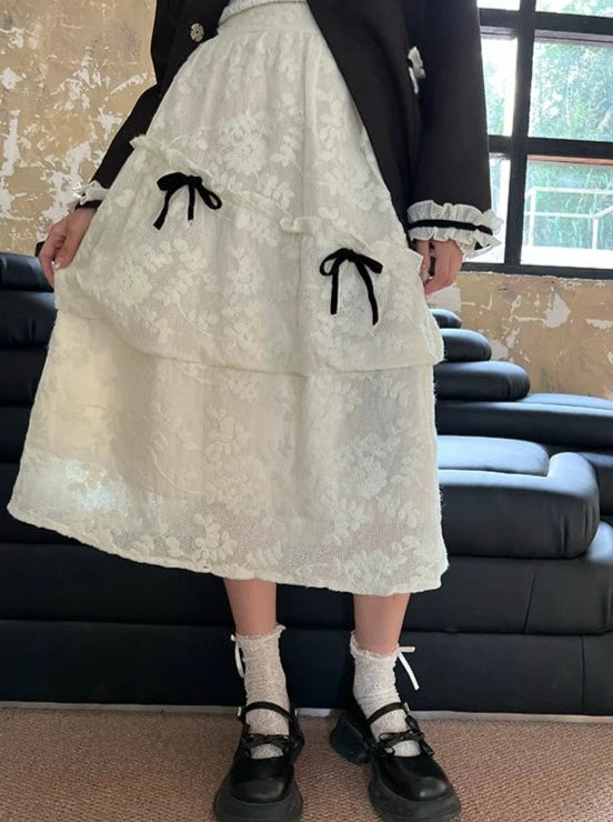 French Lace Style White Jacquard Skirt