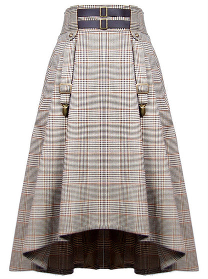 British Retro College Style Check Tweed Skirt