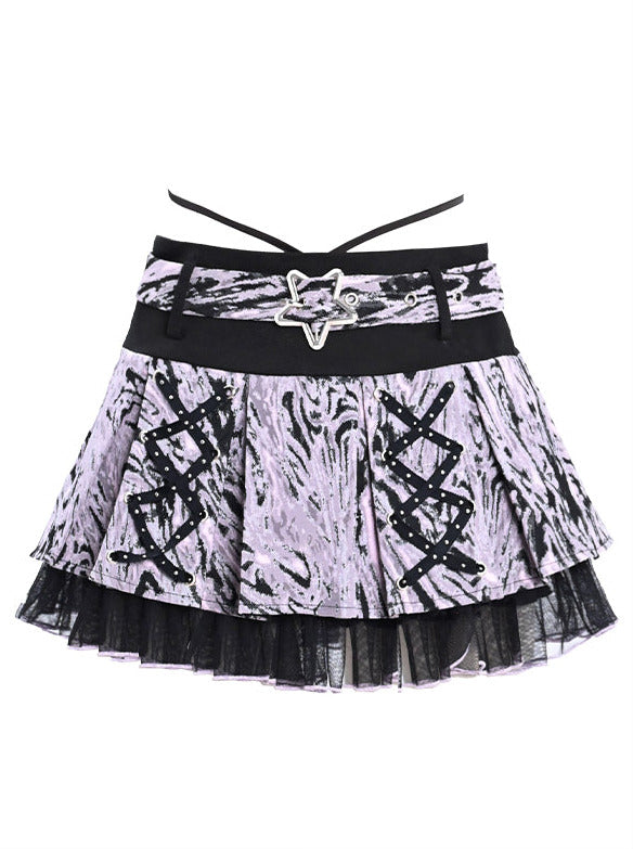 y2k cool marble straps waist-layered pleated skirt