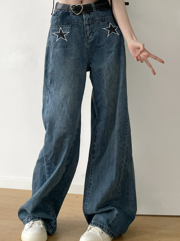 American washed blue denim pants