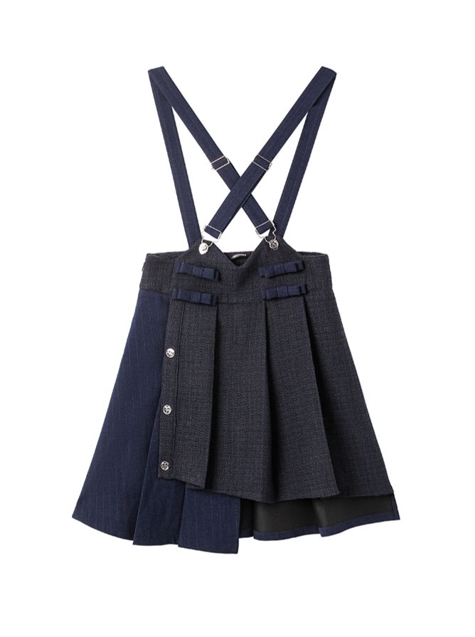 Pleated Asymmetrical Suspender Skirt