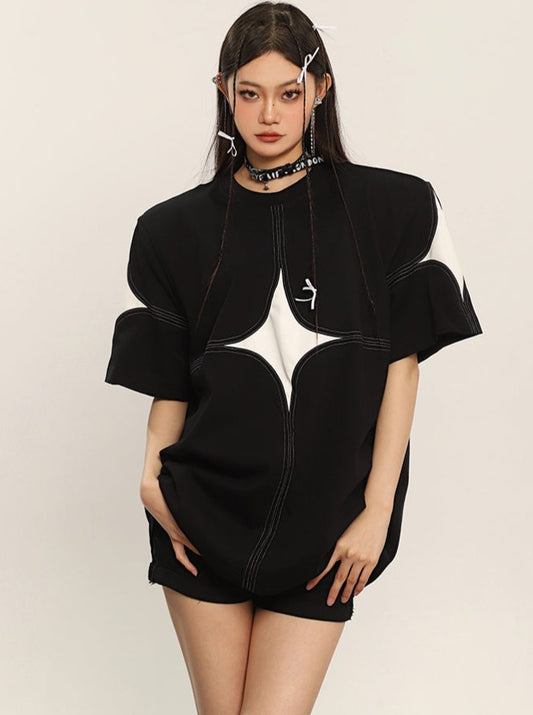 Diamond Star Spliced ​​Loose Couple T-shirt