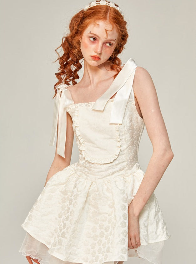 Ribbon Pure White Mini Suspender Dress