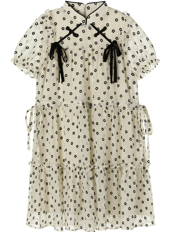 Stand Collar Buckle Strap Cake Dress