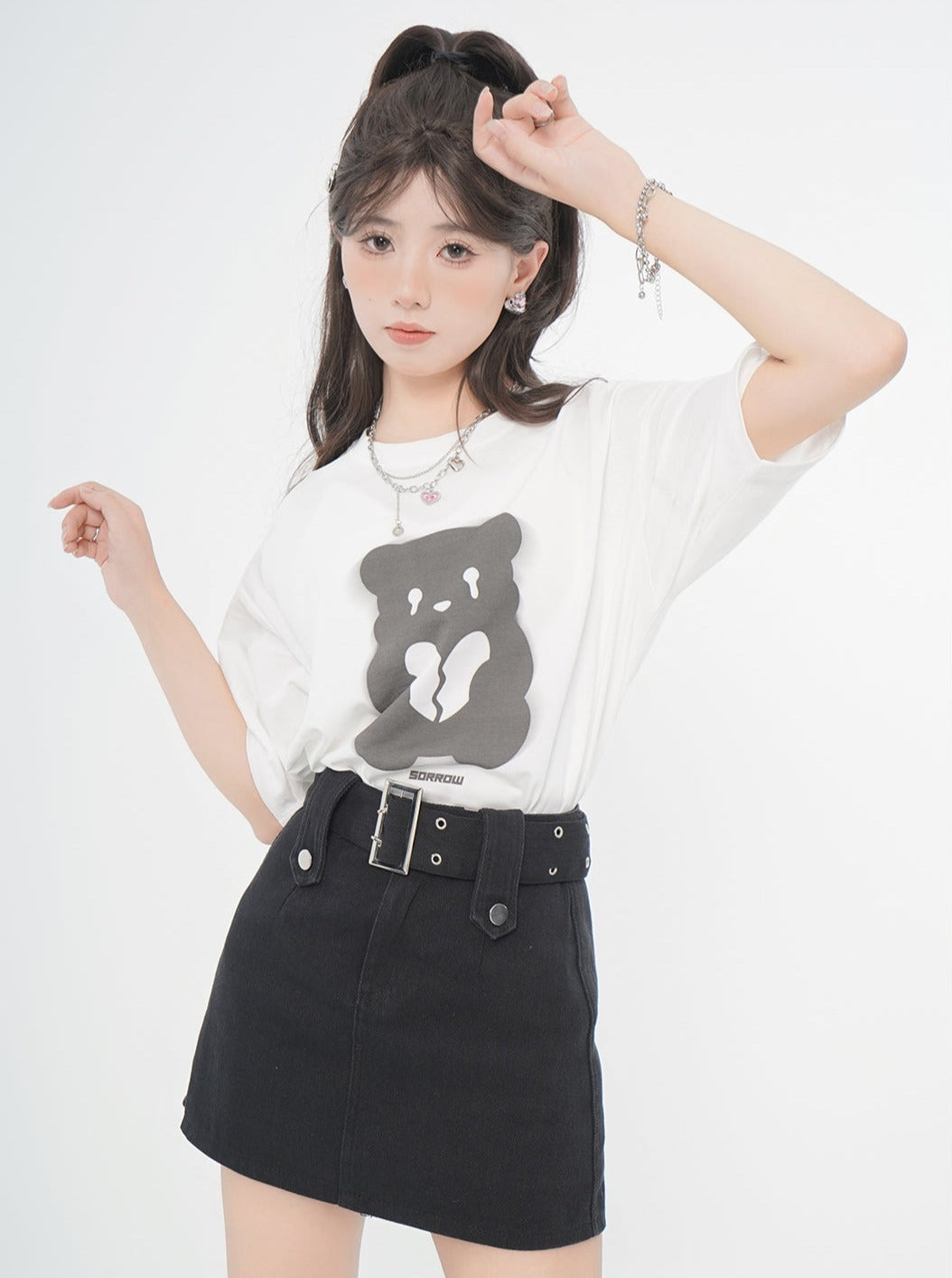 ビジュー付き♡ハートプリント Tシャツ - Tシャツ