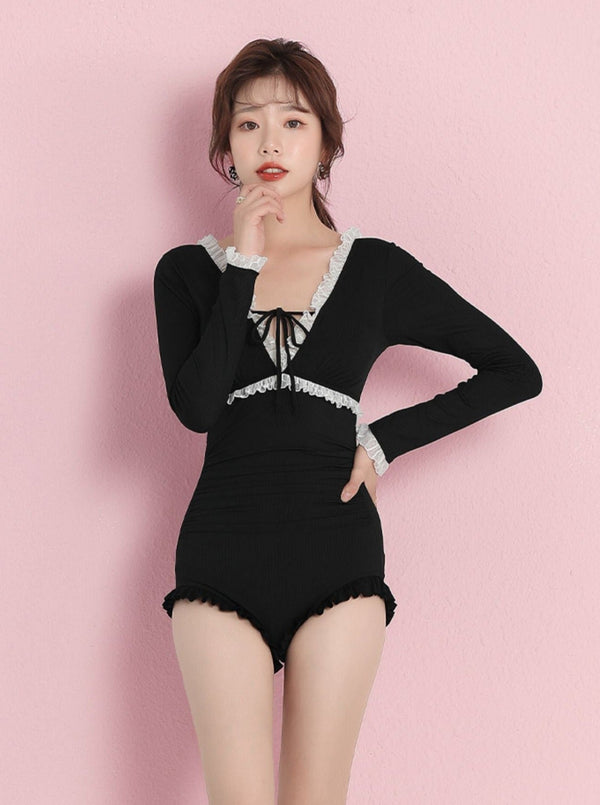 Black frill cover mode swimsuit