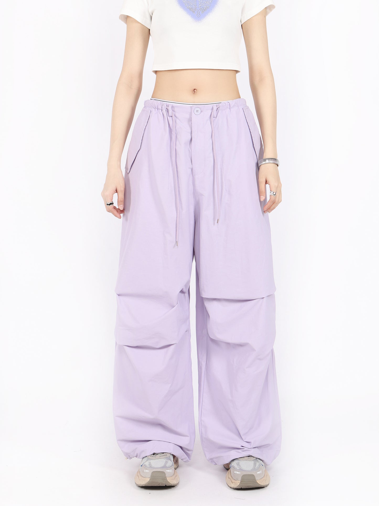 American retro high waist wide straight parachute pants