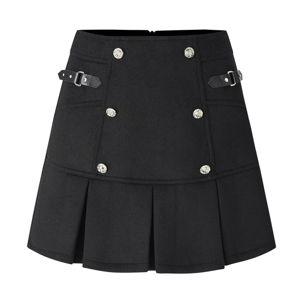 Belt check plain wool a line half skirt