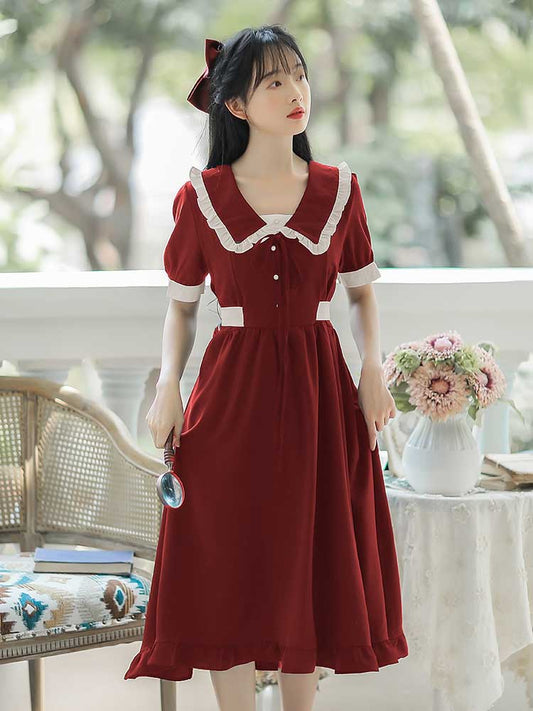 Frill color retro dress